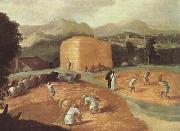 School of Fontainebleau Landscape with Threshers (mk08) Spain oil painting artist